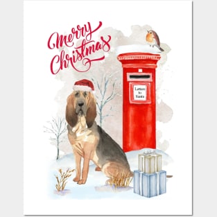 Bloodhound Merry Christmas Santa Dog Posters and Art